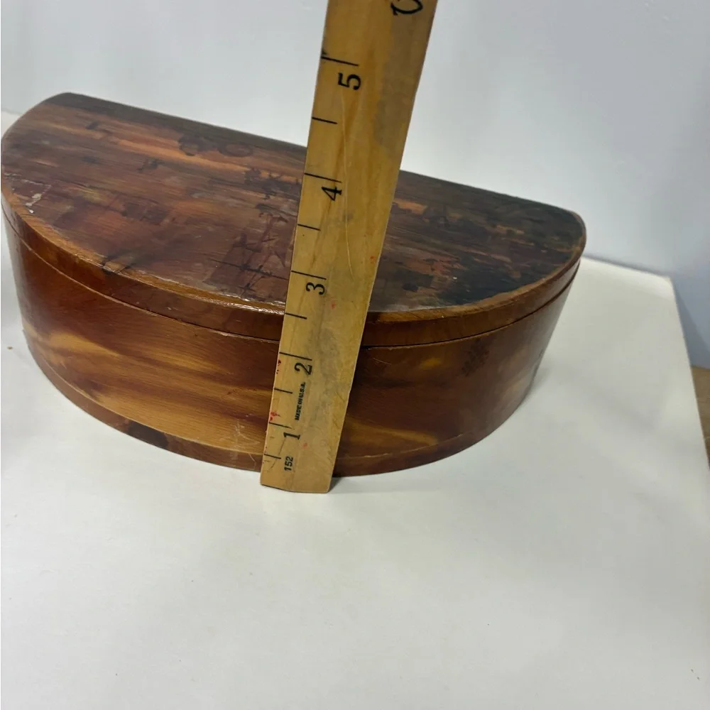 Italian Cedar Trinket Box with Old World Decopauge Scene Boats Port Cows Horses